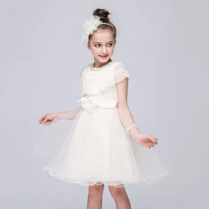 Wholesale Clothing Crocheting Belted Baby Dress Girls Elegant Lace Flower Girl Dress