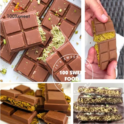 OEM Customized Handmade Chocolate Energy Bar with Big Pistachio Kataifi