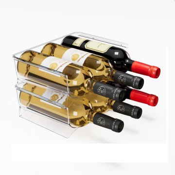 Clear Stackable 3-Bottle Plastic Wine & Water Bottle Storage Organizer Rack for Kitchen and Fridge - Wholesale Available
