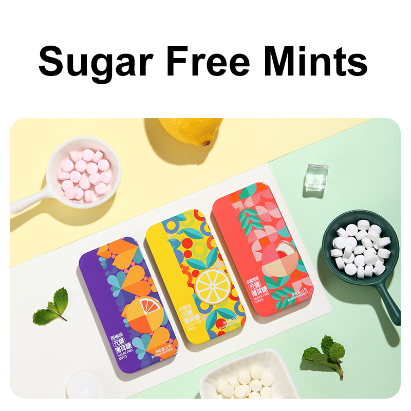 OEM ODM Vegan Custom Fruit Flavor Cool Hard Mint Candy Fresh Breath Tin Box Sugar Free Mints