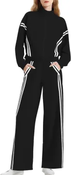 Women Zipper Wide Leg Jogging Sportswear Set