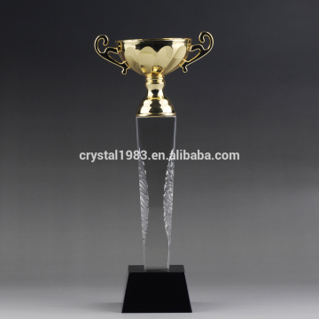 Customized golden metal trophy wholesale metal trophy with k9 black crystal base