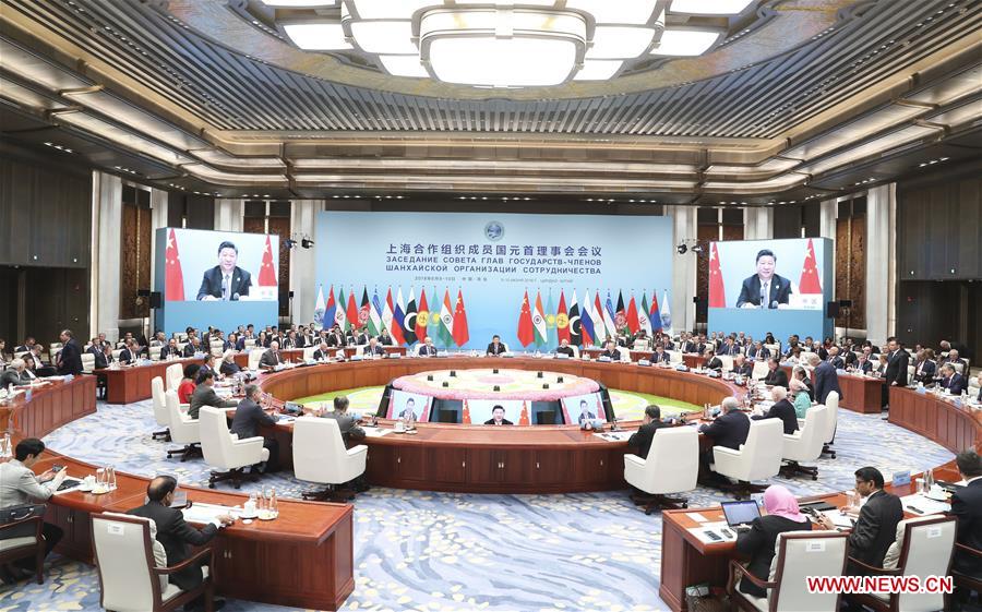 The 18th Meeting of the Council of Heads of Member States of the Shanghai Cooperation Organization (SCO) is held in Qingdao, east China's Shandong Province