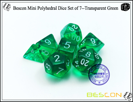 Bescon Mini Polyhedral Dice Set of 7--Transparent Green-6