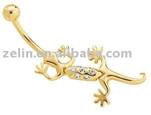 gold Gecko button ring body belly piercing navel jewelry