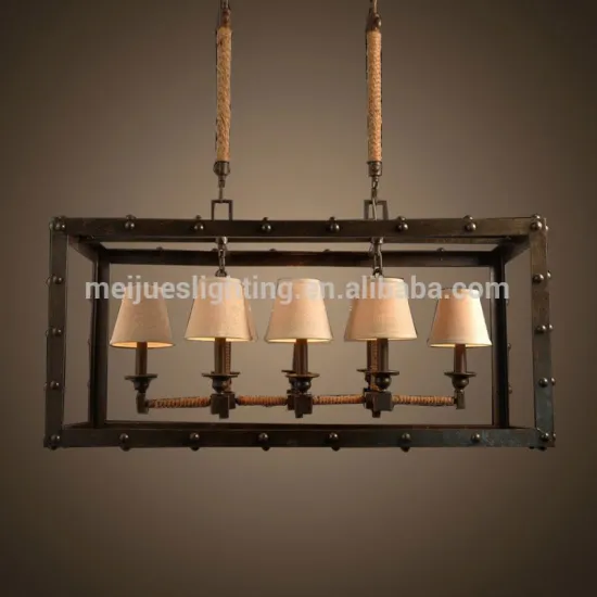 New Style single head classical modern rectangular hemp rope glass candles chandelier pendant lights