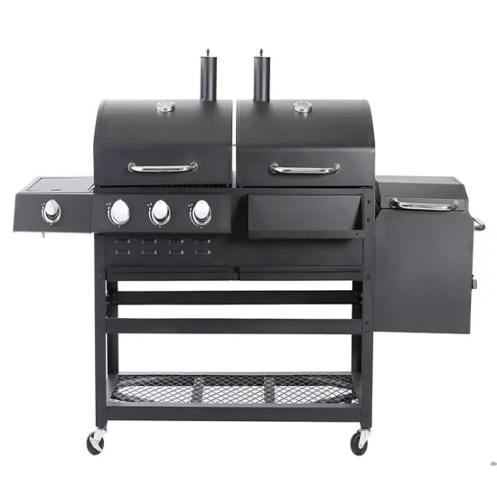 Wholesale Custom Trolley Movable Commercial Charcoal Gas Dual Use Barbecue Combo Cast Iron Trolley Grill Cart with Side Stove