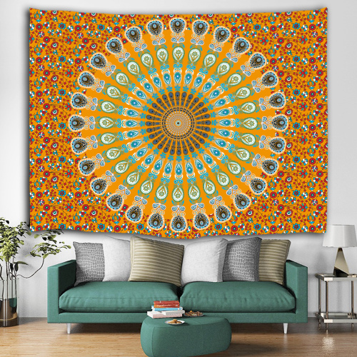 Bohemian Tapestry Wall Hanging Boho Mandala Indian Yellow Wall Tapestry Psychedelic for Livingroom Bedroom Dorm Home Decor