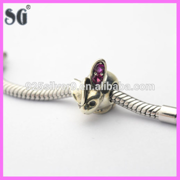 Popular Customized Animal Rabbit Silver Charm Purple AAA Grade Cubic Zirconia Fits For European Charm Bracelet/Necklace