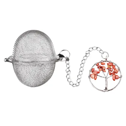 Natural Healing Crystal Tree of Life Tea Infuser,Tea Steeper for Loose Tea,7 Chakra Gemstone Pendant Stainless Steel Mesh Tea