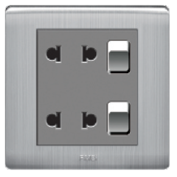 double two pin socket with double switch