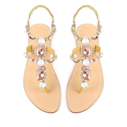 Women'S Rhinestone Gladiator Sandals Flat Wedding Sandals