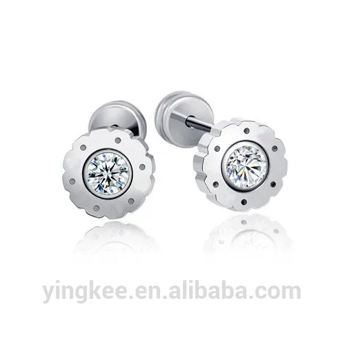 Chic Design Women's Stainless Steel Round Clear Cubic Zirconia Stud Earring