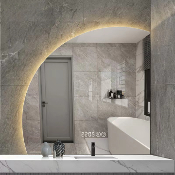 Frameless Wall-Mounted Smart Bathroom Half Moon Mirror with LED Light and Bluetooth