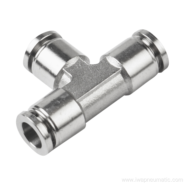 Stainless steel push to connect fittting tee union