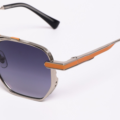 Men Luxury Geometric Double Bridge Metal Sunglasses Nylon Lens