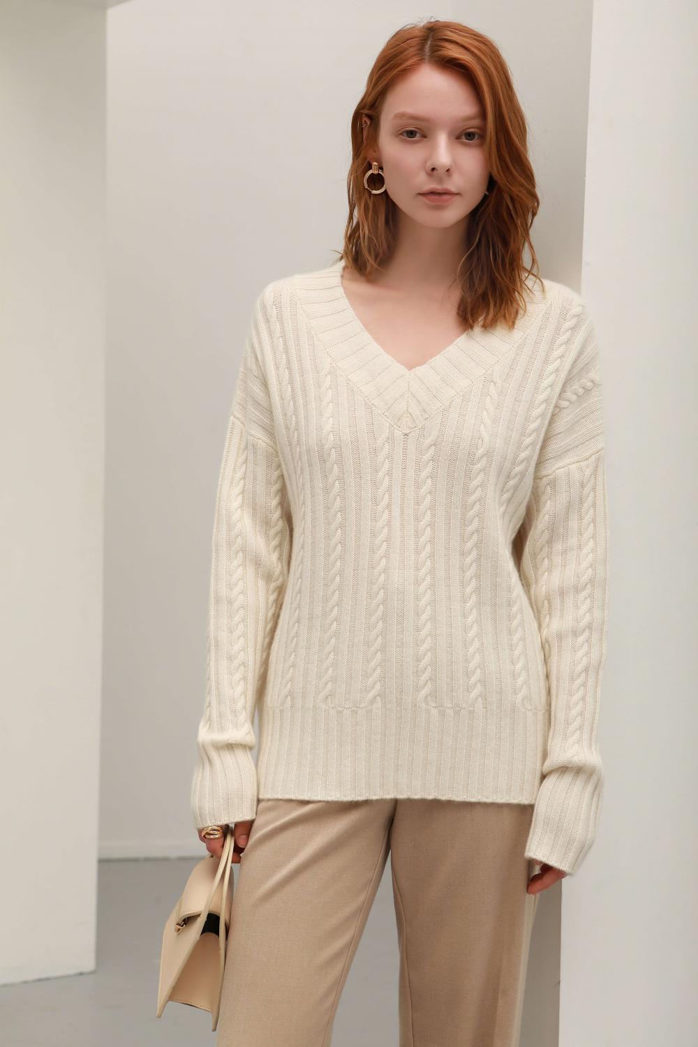 Pullover da donna con scollo a V in morbido cashmere