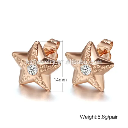 Beautiful Stainless Steel Star Rose Gold Earrings Jewelry Fashion for Women
