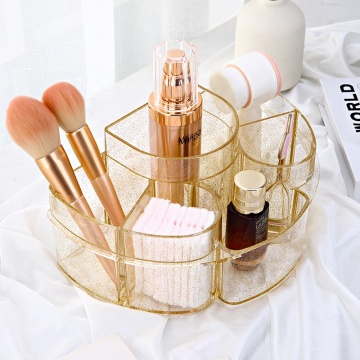 Boîte d'organisateurs de maquillage en plastique de forme de fleur de conception de paillettes avec divisions
