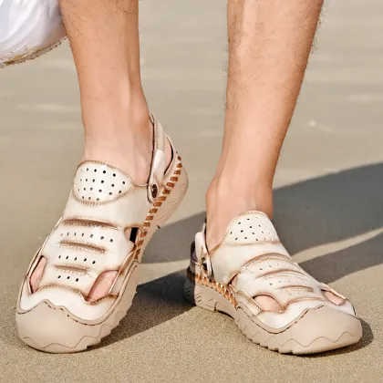 OEM Custom LOGO Genuine Leather Closed Toe Sandals for Men