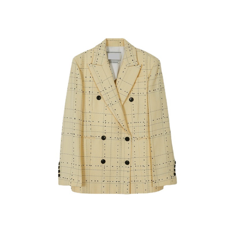 Office Yellow Plaid Blazer For Women