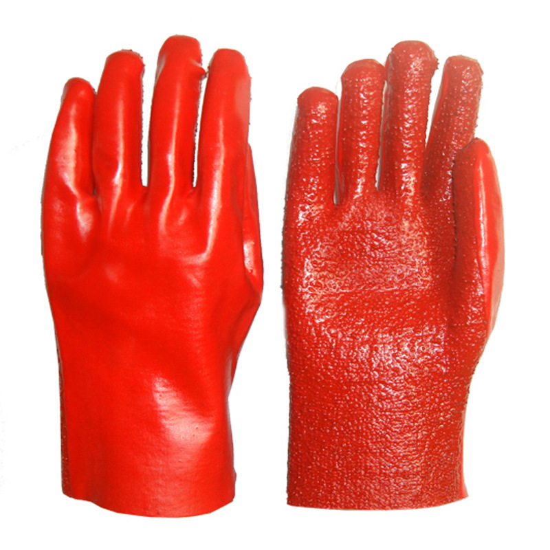 Red PVC terry gloves with flannelette lining