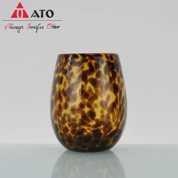 Leopard glass cup gold leopard stemless wine glass