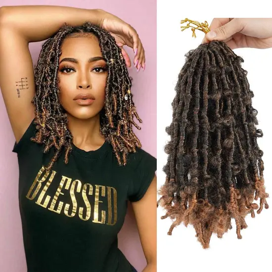 Distressed Butterfly Locs Crochet Hair 12inch Bob Distressed Crochet Faux locs Hair Pre Looped Short Black Bug Soft locs Braids