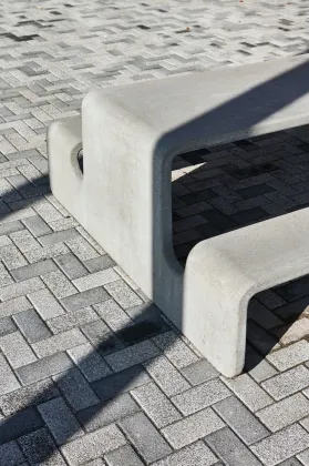 Table Chair Integrated Rectangular Concrete Outdoor Table