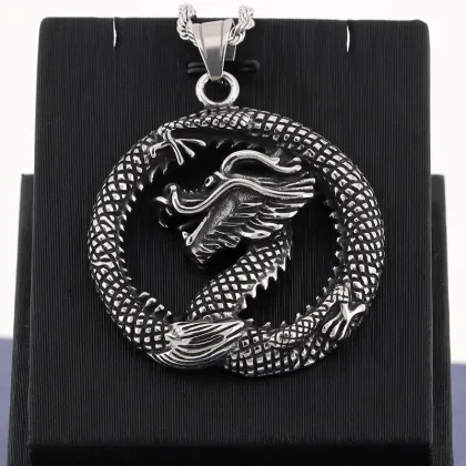 KALEN Men's Punk Stainless Steel Chinese Dragon Pendant