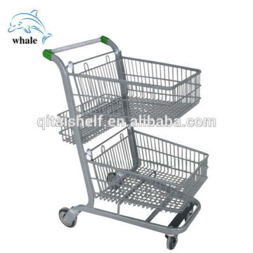 Double-deck supermarket shopping goods carrying trolley