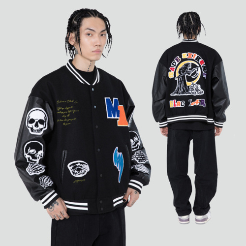 Skull Embroidered Baseball Jacket