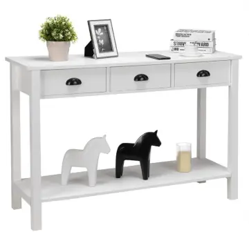 White Console Table with Shelves and Drawers