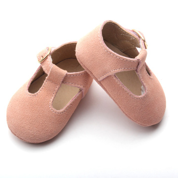 Chaussures de bar à bébé en cuir doux rose