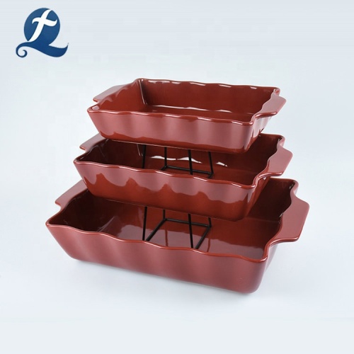 Colorful ceramic rectangle bakeware set