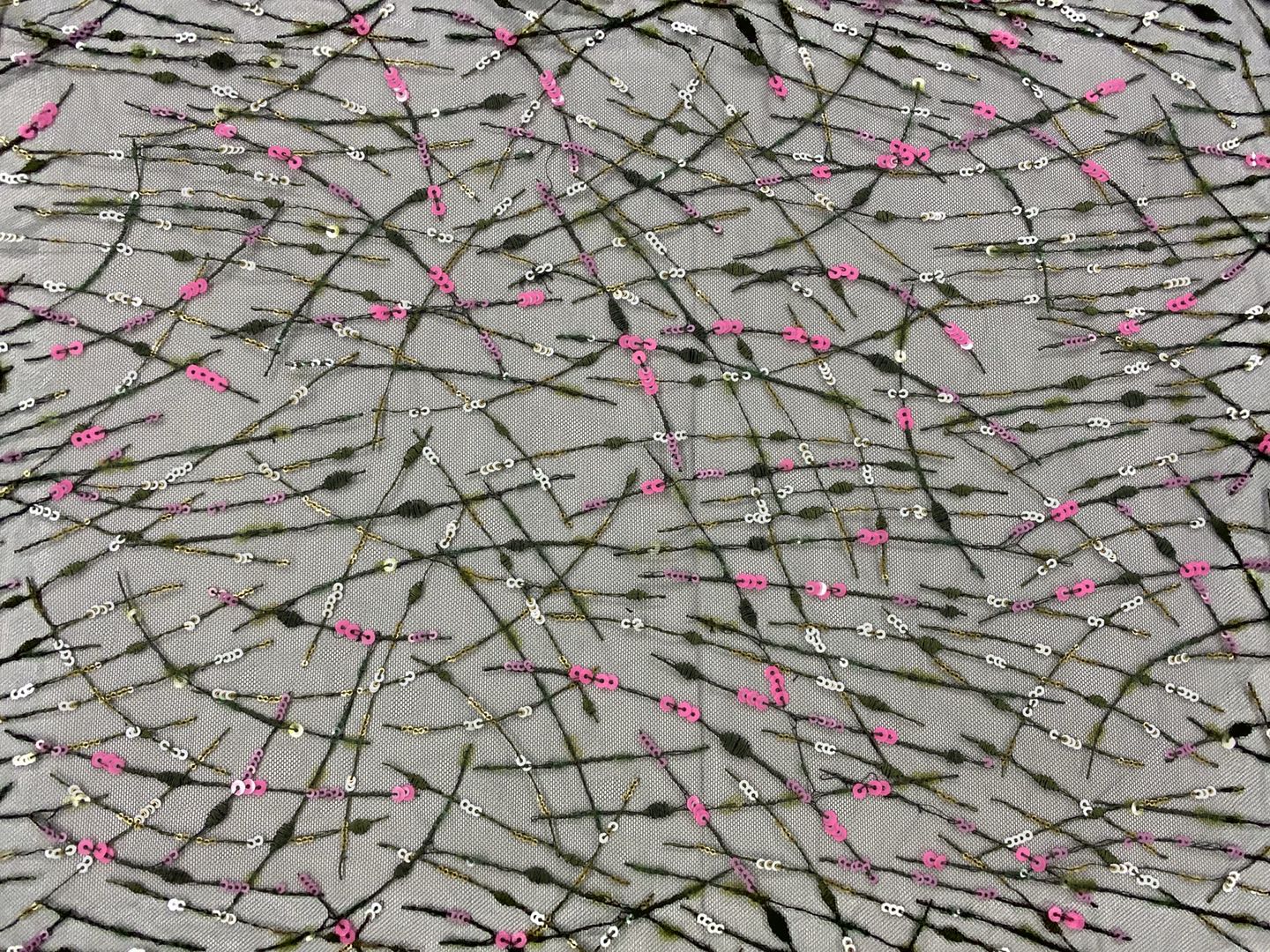 Peach Sequins Embroidery Fabric