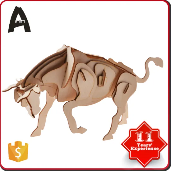 On-time delivery high quality 3d animal cattle wood puzzle