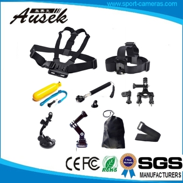 Go-pro Accessories kit with head chest mont /floating monopod pole for sport action camera