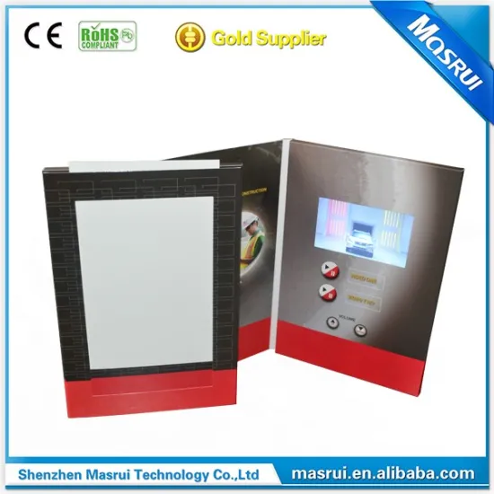 Hardcover 7 inch lcd brochure card video brochure video book with pocket and booklet