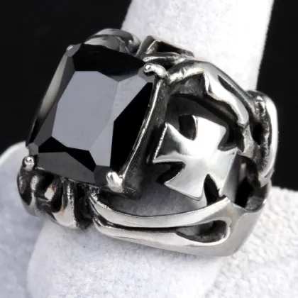 lucky stone Cross black gem ring