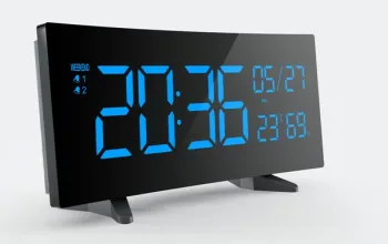 Curved Screen Digital Display Clock with Calendar, Phone Charger, Thermometer and Hygrometer