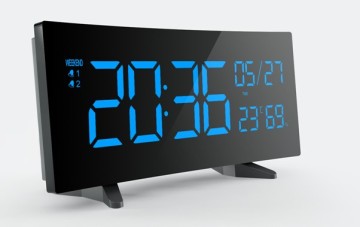 Curved Screen Digital Display Clock with Calendar, Phone Charger, Thermometer and Hygrometer