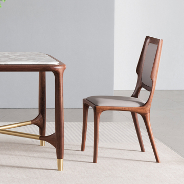 Modern Chinese Style North American Black Walnut Dining Chair with Soft Bag upholstery and Solid Wood Cushioning