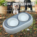 ポータブル 2 in 1 ペットフィーダー ダブルプラスチックボウル 丸い手動給餌セット 猫 犬 旅行用
