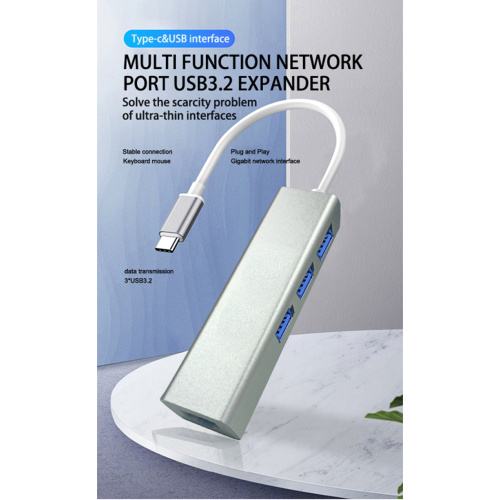 Type C Hub USB3.2 tot RJ45 Ethernet -adapter