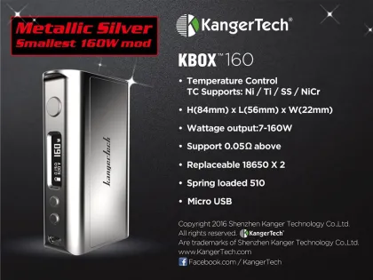New Arrival 100% Original Electronic Smoking Silver Kangertech 160w Box Mod