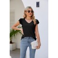 Top Summer Blouse V Neck Solid Casual