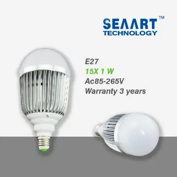 15w led bulb light e27 base  with sliver body
