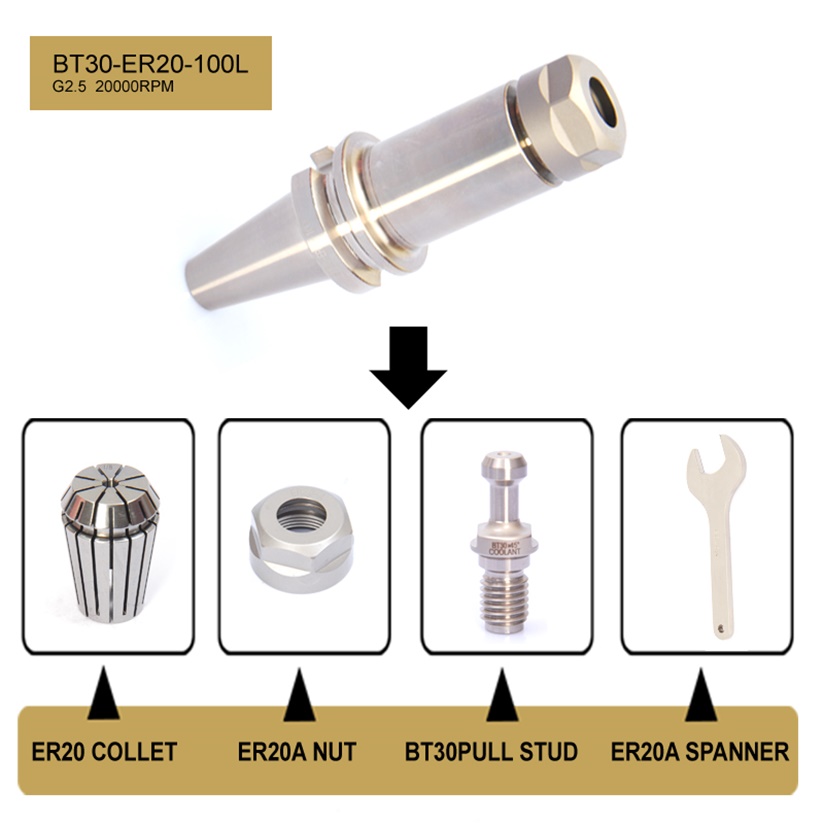 Mandrin à pince de fraisage BT30-ER20-100 type BT haute précision