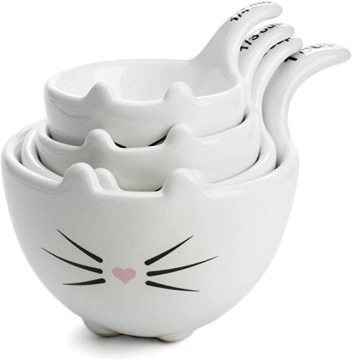 White Ceramic Cat Measuring Cups - Handmade Porcelain Cat Shaped Measuring Bowls in Bulk